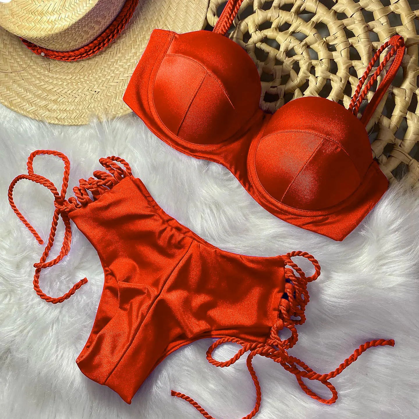 Sexy Bikinis Sets Push Up Women's Swimsuit Tie Side G-String Vintage Solid Swimwear Chest Pad Summer Beachwear Bathing Suit MA24220 1