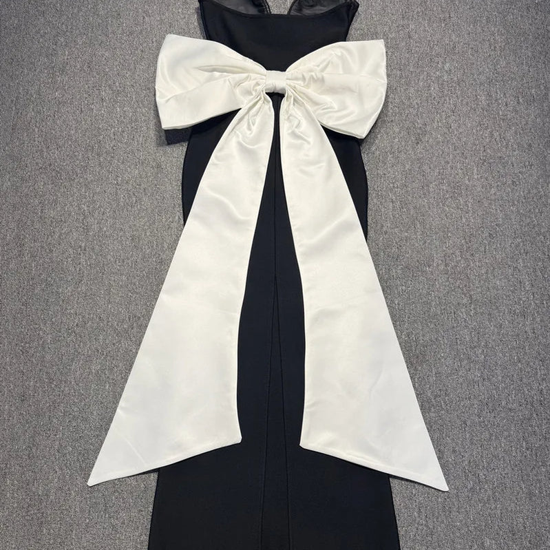 Top Quality Women Sexy Strapless Big White Bow Bodycon Long Bandage Dress Nightclub Party Celebrate Cocktail Outfit Vestido