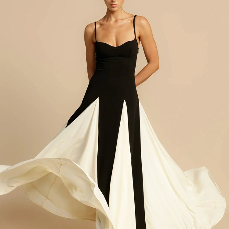 VC Color Block Spaghetti Straps Long Dress For Women Backless A-Line Maxi Celebrity Cocktail Party Evening Gowns Casual Vestidos