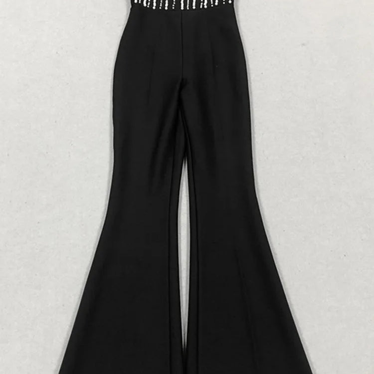 Macacão feminino luxuoso, sexy, sem alças, com pérolas e bandagem, estilo celebridade, designer de rua, 2025