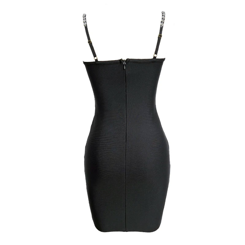 Top Women Sleeveless Sexy Strap V-Neck Bodycon Mini Dress Crystal Bandage Fashion Nightclub Party Birthday Dress
