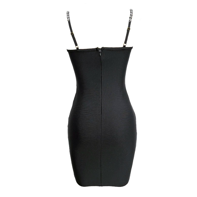 Top Women Sleeveless Sexy Strap V-Neck Bodycon Mini Dress Crystal Bandage Fashion Nightclub Party Birthday Dress
