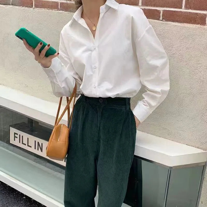 Autumn Clothes Korean Women Shirt Long Sleeve Harajuku Spring Korean Style Fashion Blouse Shirt White Vintage Female Casual Tops