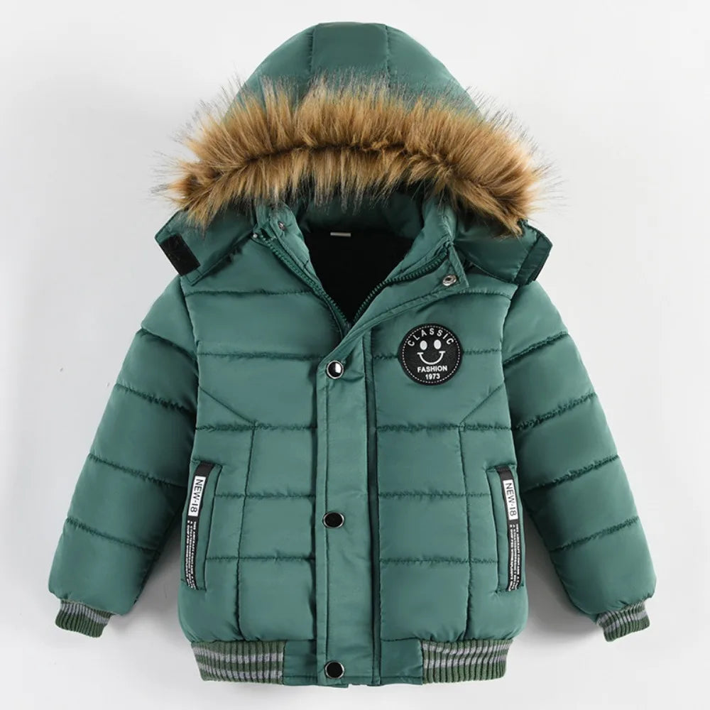 Winter Boys Jacket Warm Fur Collar Parkas Fashion Baby Girls Thicen Coats Hooded Zipper Casual All-match Outerwear Kids Clothes