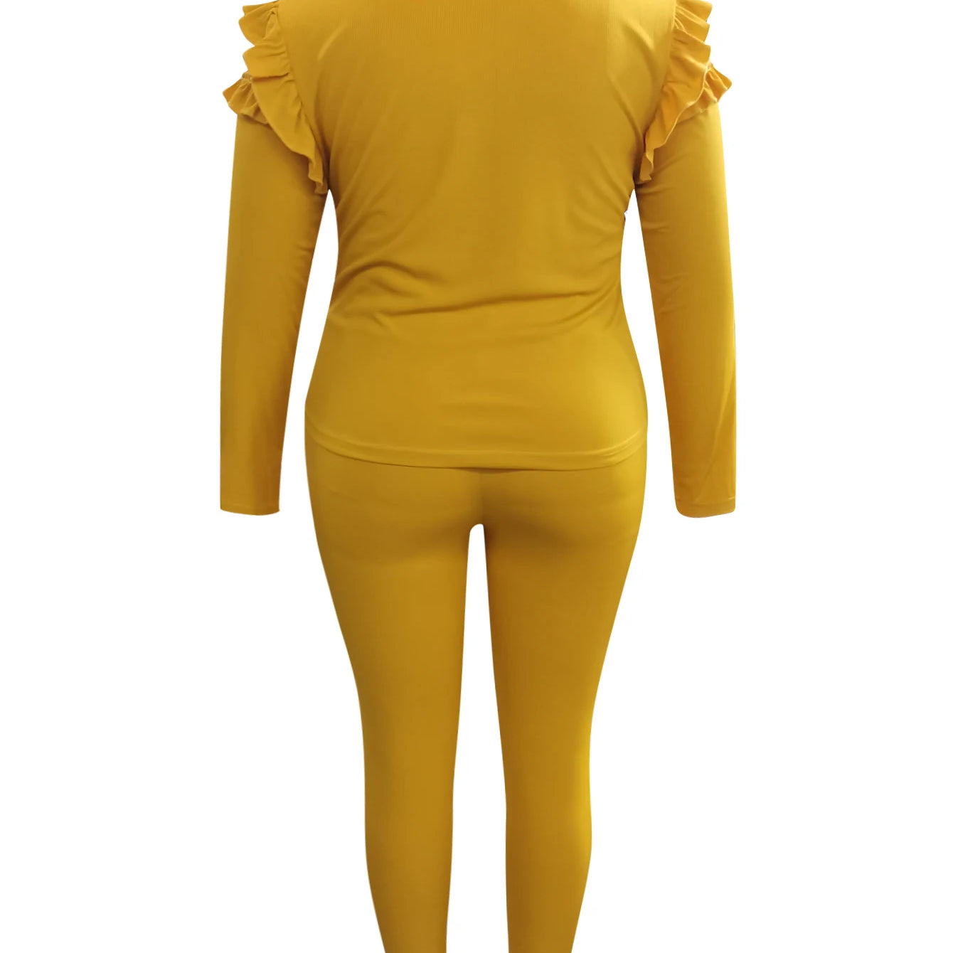 4XL 5XL LW Plus Size Trendy V Neck Striped Yellow Two-piece Pants Set Spring Women Basic Plain Ruffles Female Matching Suit