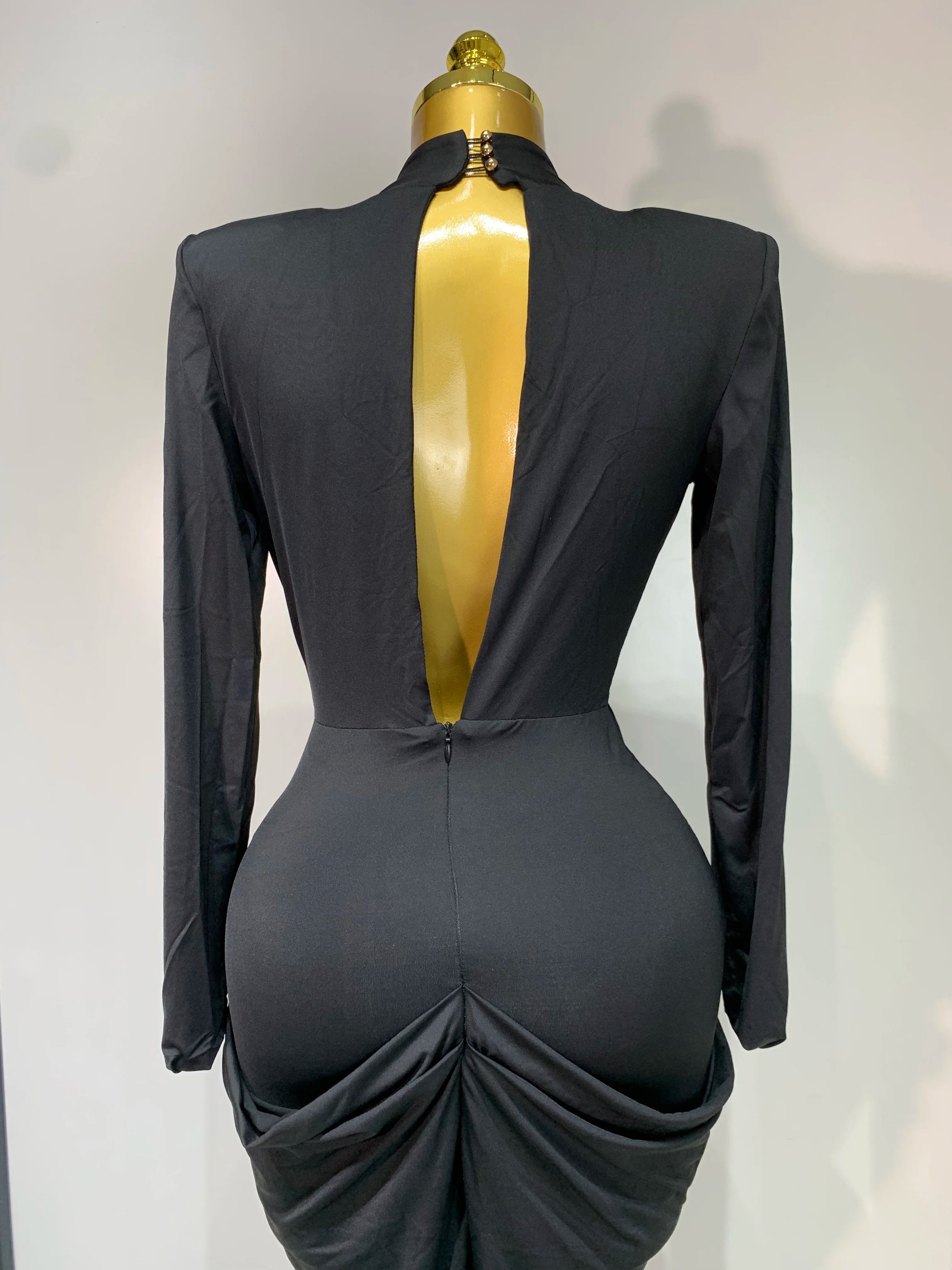 Women Sexy Deep V-Neck Bead Long Sleeved Bodycon Prom Gowns Elegant Celebrity Evening Maxi Dress Luxury Birthday Dress Wedding