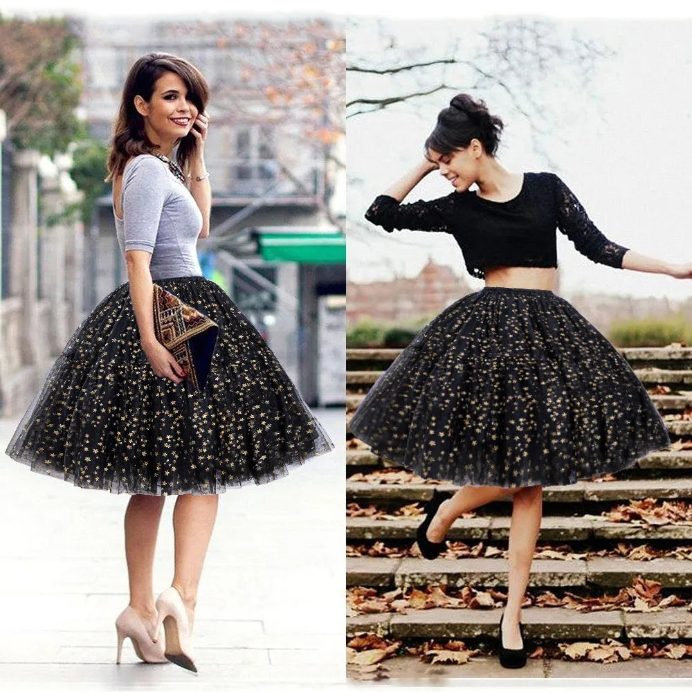 Black Multi-Layers Tulle Tutu Skirts Jupe Femme Saia Midi Summer Belly Dance High Waist Bridal Accessories Under Skirt