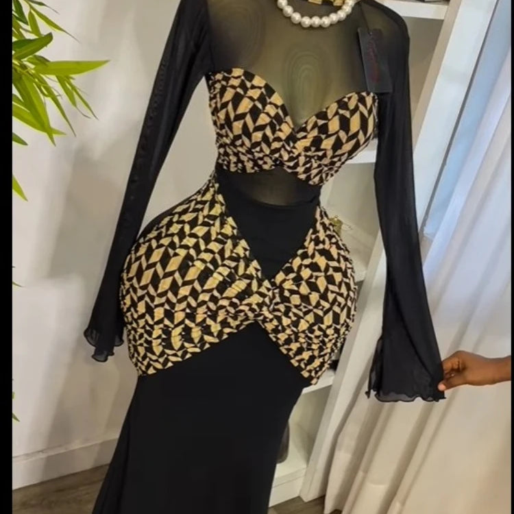 CM.YAYA Women Houndstooth Printed Long Sleeve Draped Ruched Bodycon Midi Mini Dress 2025 Vacation Sexy Party Evening Dresses