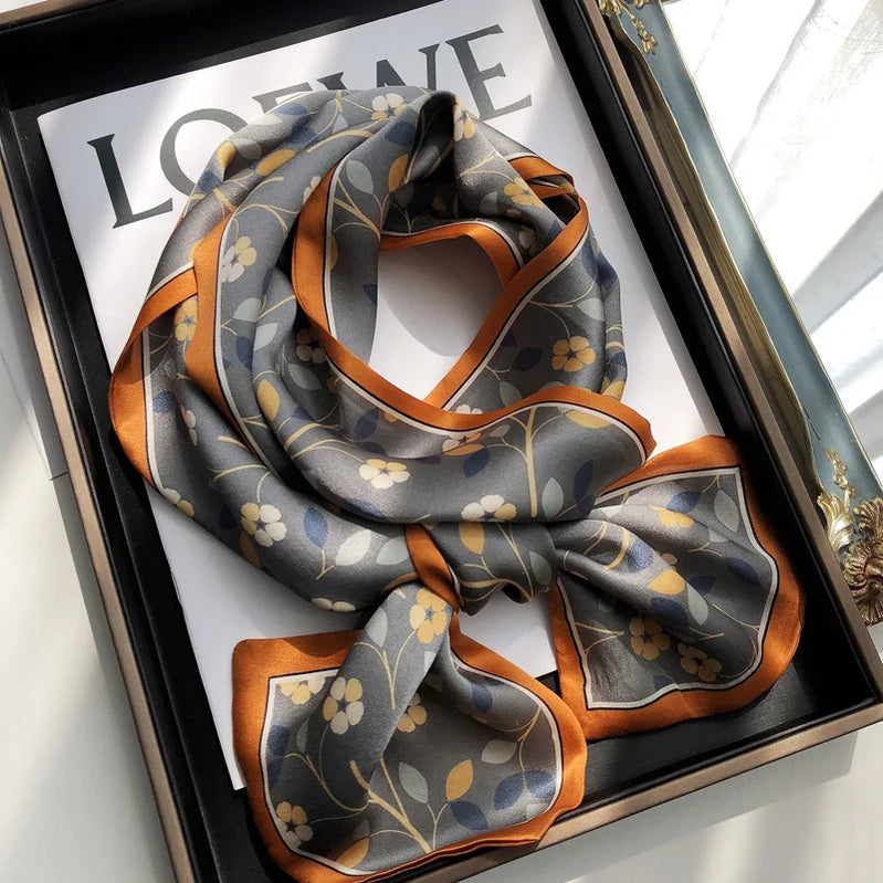 100% Natural Silk Scarf Women Printed Real Silk Long Ribbon Decoration Neckerchief Ladies Bandana Hair Scarf Femme Headscarf Silk Ribbon Scarf 9 150X16CM