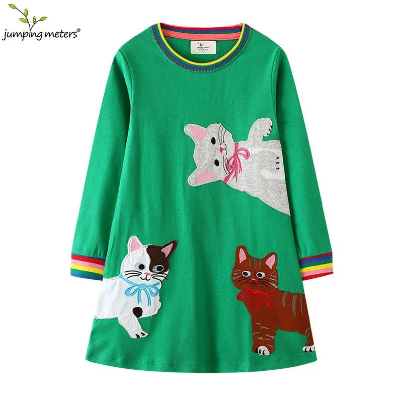 Jumping Meters New Princess Girls Dresses Animals Embroidery Autumn Baby Clothes Long Sleeve Children's Costume Kids Frocks T7819