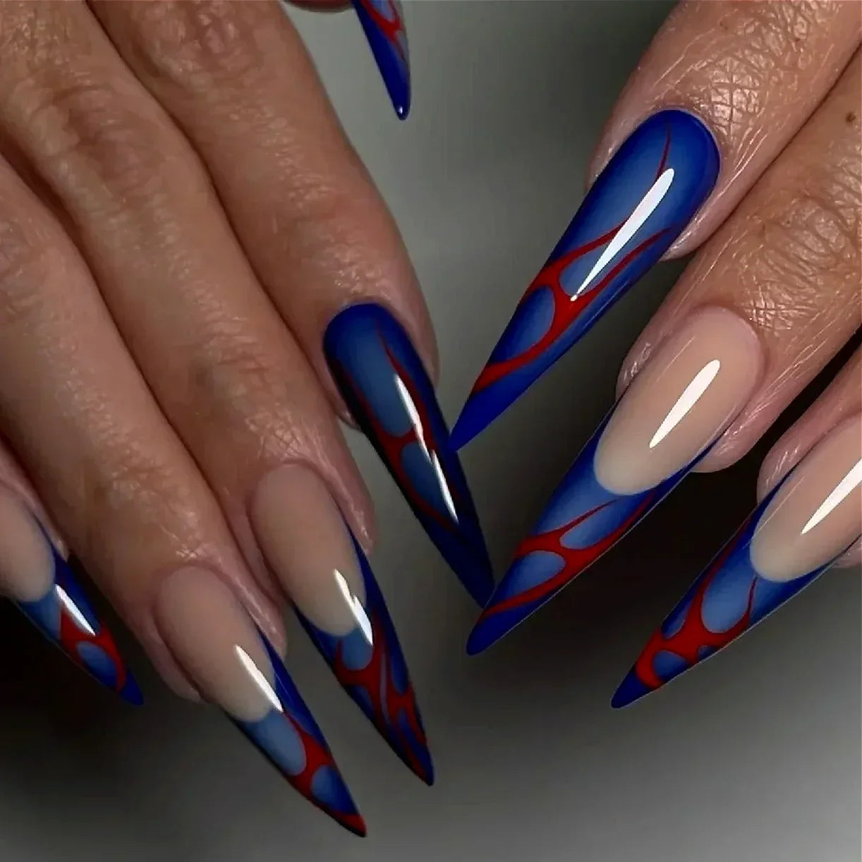 Exaggerate Punk Extra Long Pointed Fake Nails Art Dark Y2K Black Spider Centipede Rhinestone False Nail Press on Nails Manicure