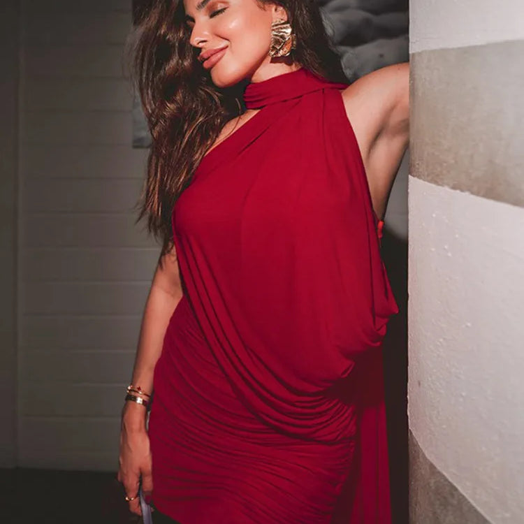 Mesh Strapless Backless Sexy Mini Dress For Women Robe Fashion Off-shoulder Sleeveless Ruched Bodycon Club Dress