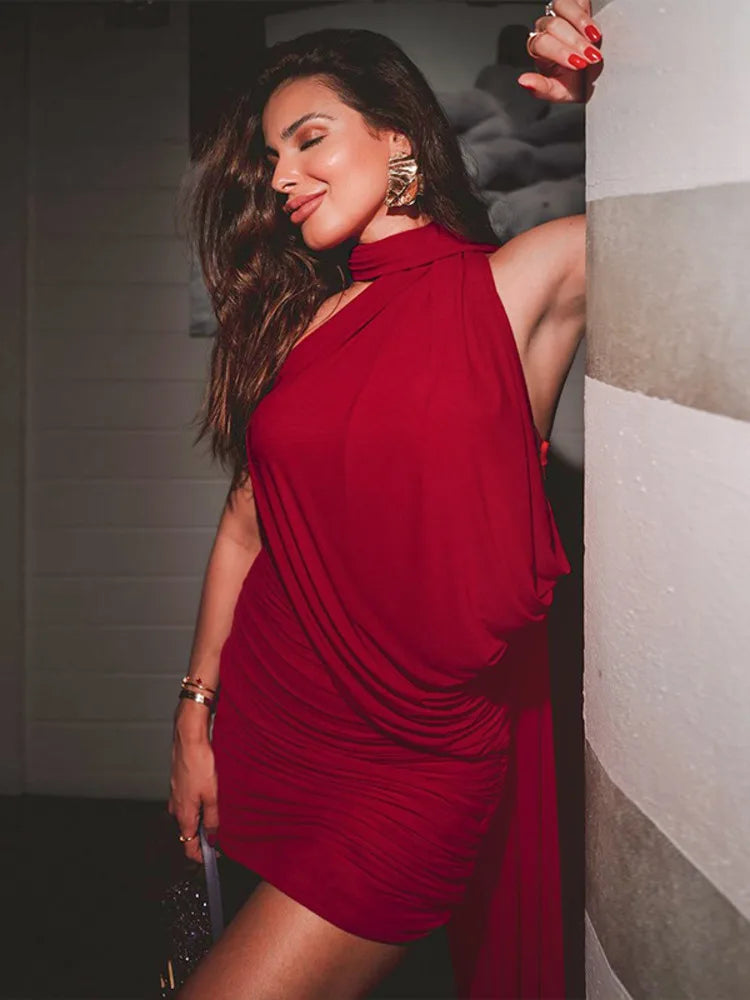 Mesh Strapless Backless Sexy Mini Dress For Women Robe Fashion Off-shoulder Sleeveless Ruched Bodycon Club Dress