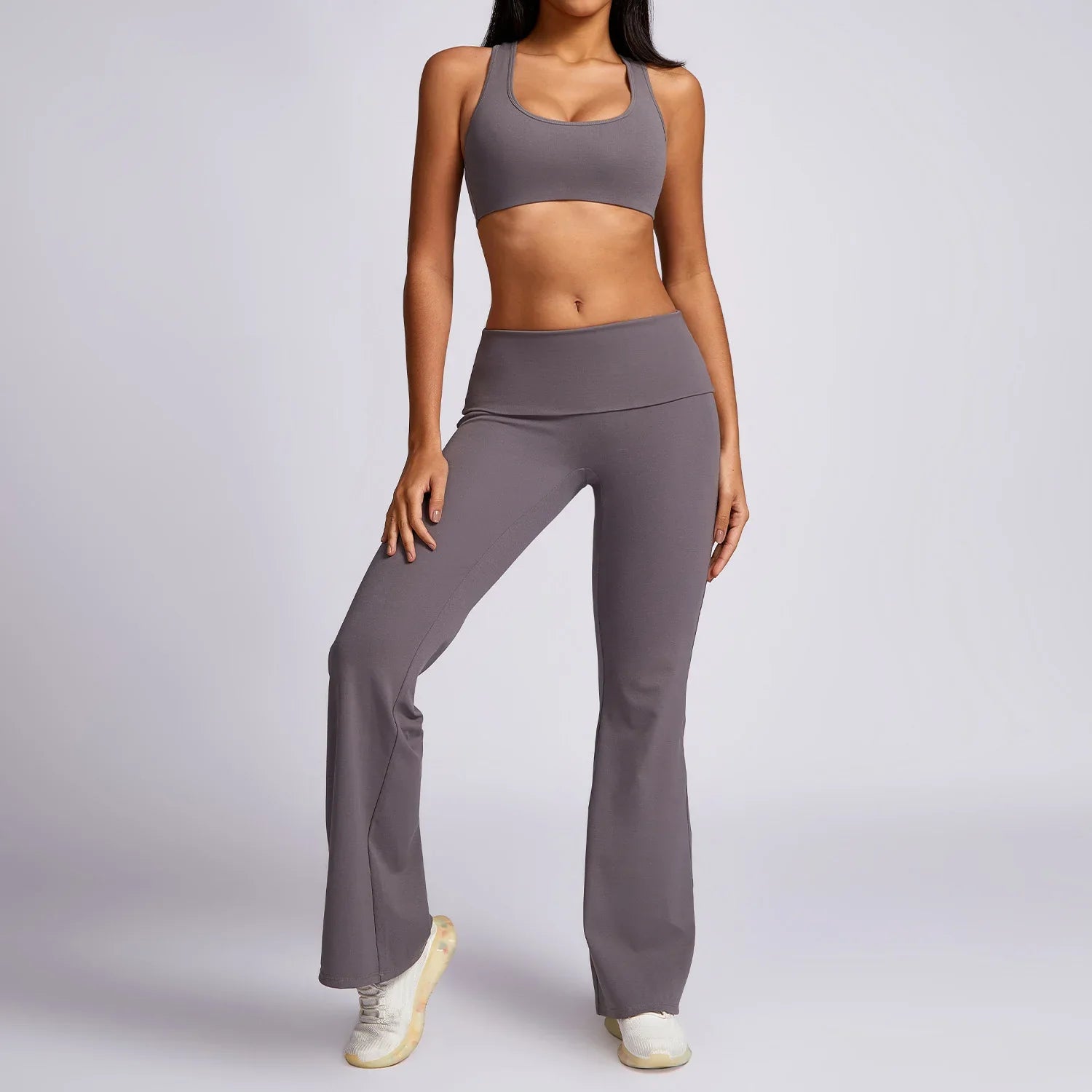 New Yoga Set Workout Clothes Fitness High Quality Suits Sports Bra High Waist Leggings 2 Piece Women High Stretch Gym Outfit grey-4