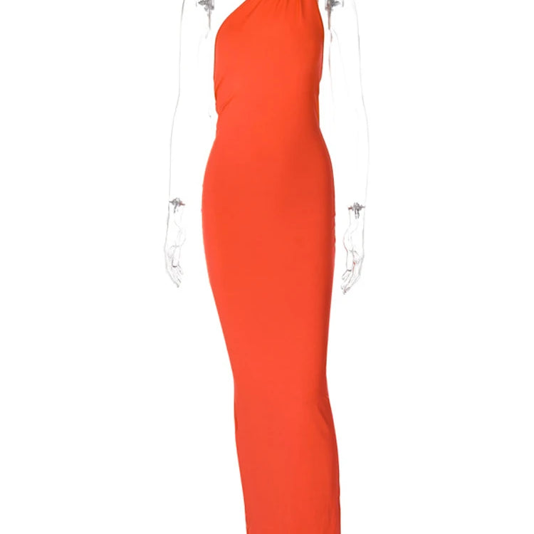 Ladies Night Club Wear Neon Y2K Summer Outfits Women Sleeveless Backless Halter Ruched Bodycon Evening Maxi Dress Birthday Party Orange