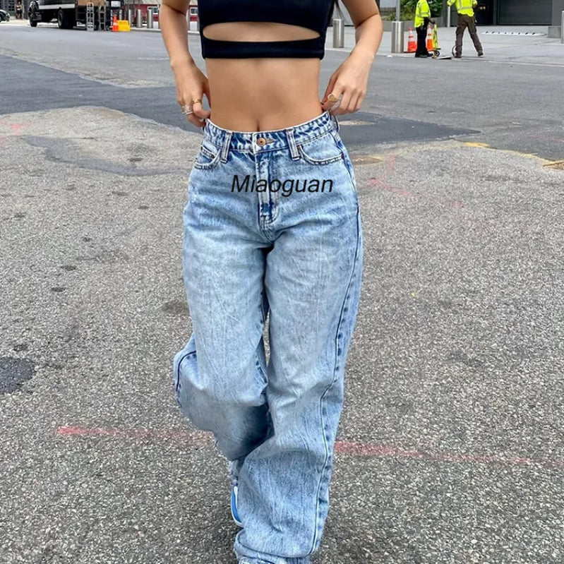 Low Rise Jeans Women Baggy Autumn Fashion Straight Leg Pants Y2k Denim Trousers Blue Vintage Mom Loose Low Waist Jeans