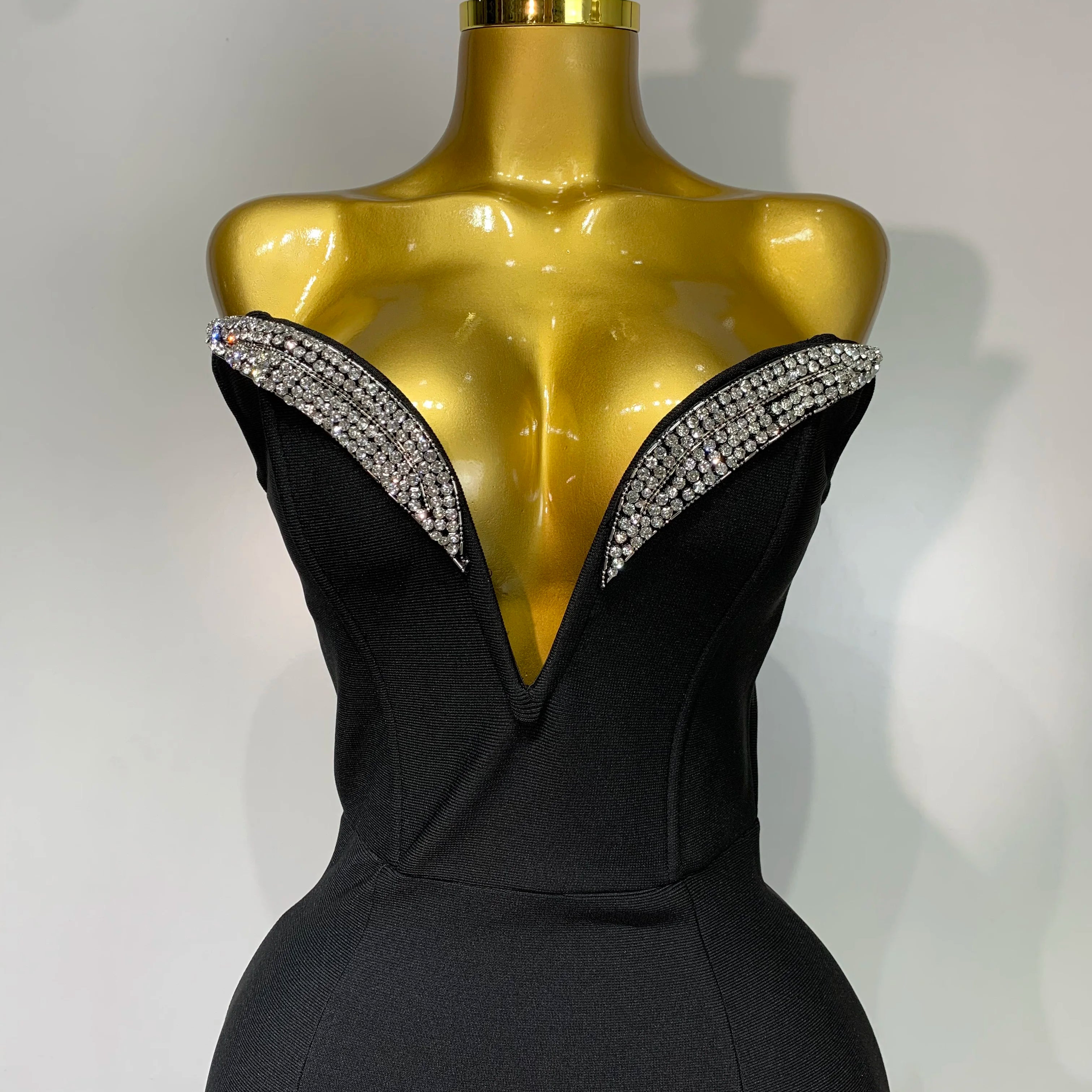 Women Sexy Strapless Sparkly Rhinestones Bodycon Bandage Long Dress Fashion Celebrate Evening Party Luxury Birthday Dresses