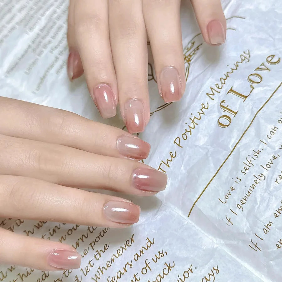 24pcs/set Short medium long fake nails colorful gradient Y2K sunset heart leopard print square ballet tips press on false nail