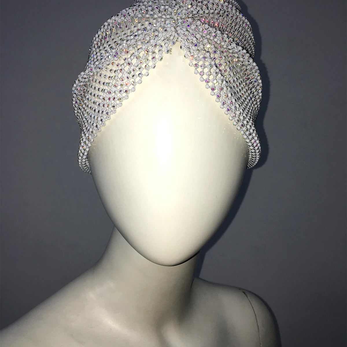 Fishnet Diamond Luxury Cap for Women, Shiny Women's Hat, Rhinestone Kerchief, Hip Hop Headwear, Nightclub Party, Fashion Beanies whiteab One Size