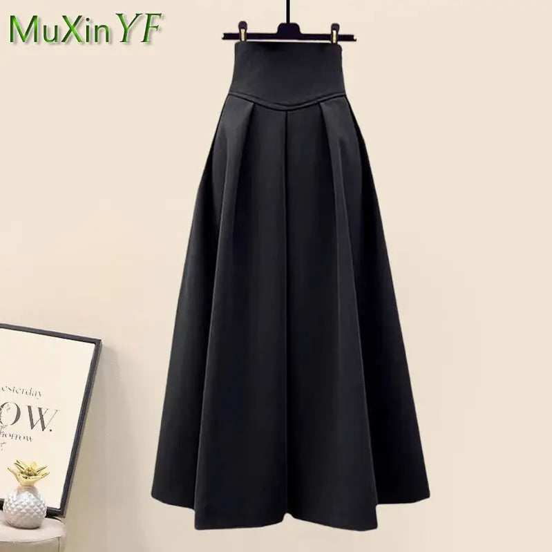 Women's Autumn/Winter New Fashion Waist Jacket Midi Skirt Two Piece Suit Korean Elegant Loose Coat Dress Matching Set