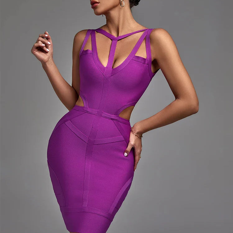 Purple Bandage Dress 2022 New Women's Bodycon Dress Elegant Sexy Strappy Evening Club Party Dress High Quality Summer Outfits
