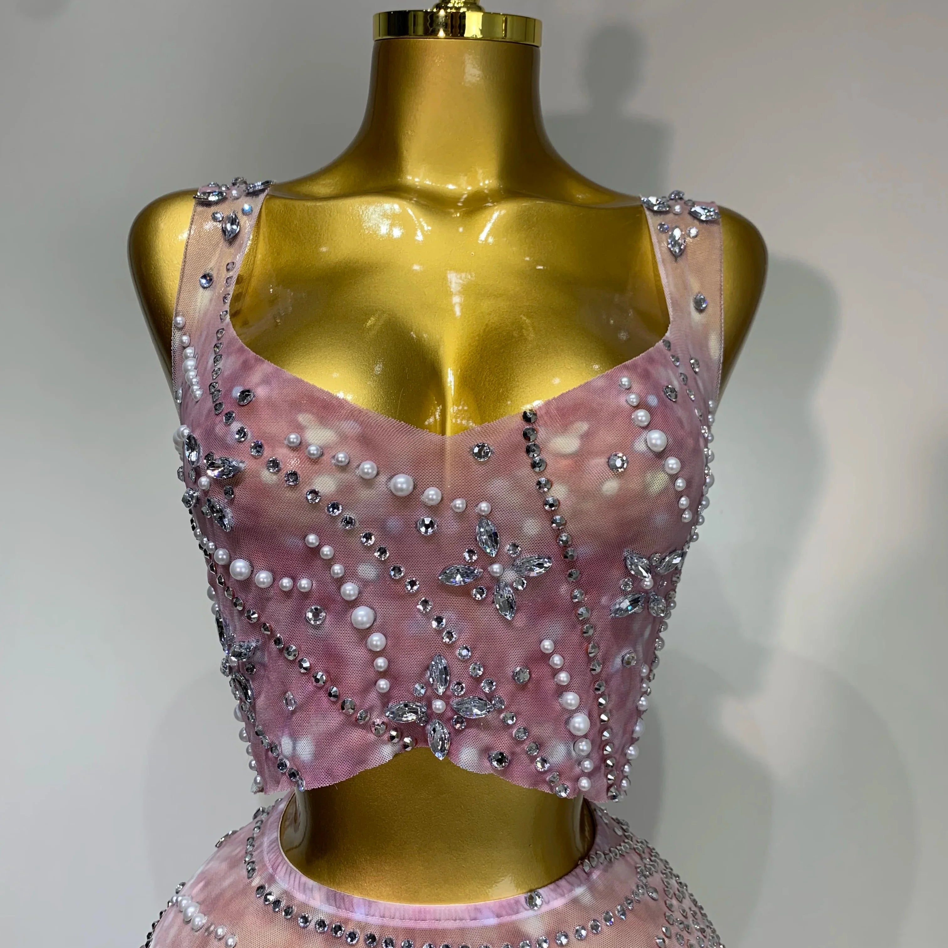 Women Sexy Two Pieces Set Celebrity Luxury Rhinestone Nightclub Skirt Suits Singer Dancer Stage Costume Evening Club Party Gowns