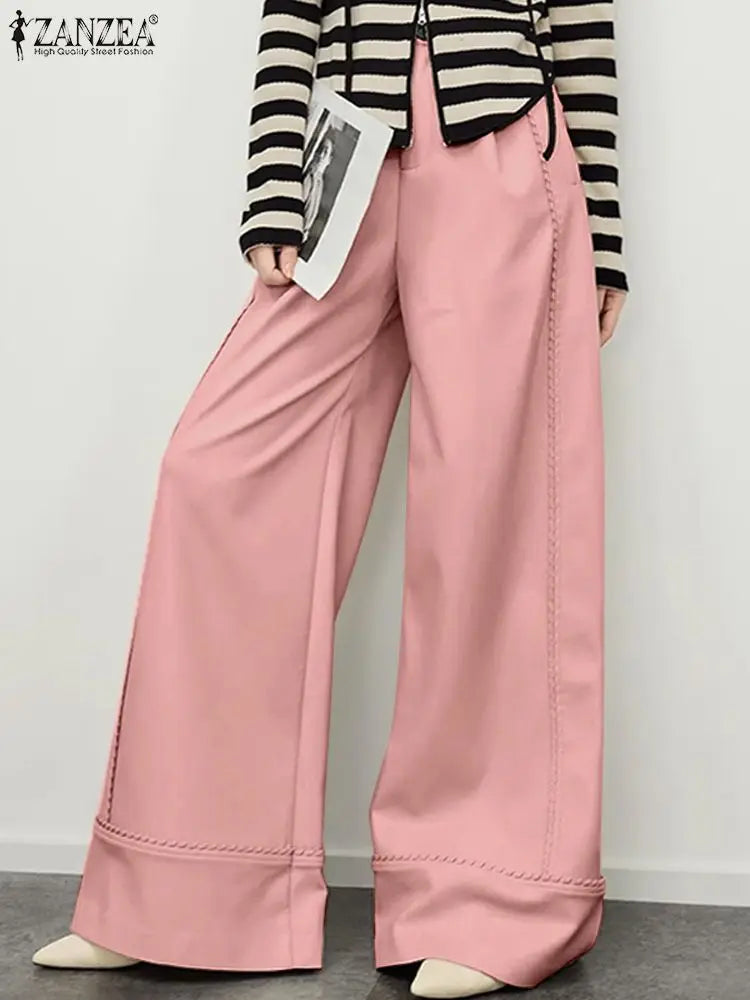 Stretchy Faux Leather Pants Sexy High Waist Pantalon Bell Bottom Flared Long Pant Women Elegant PU Wide Leg Trousers