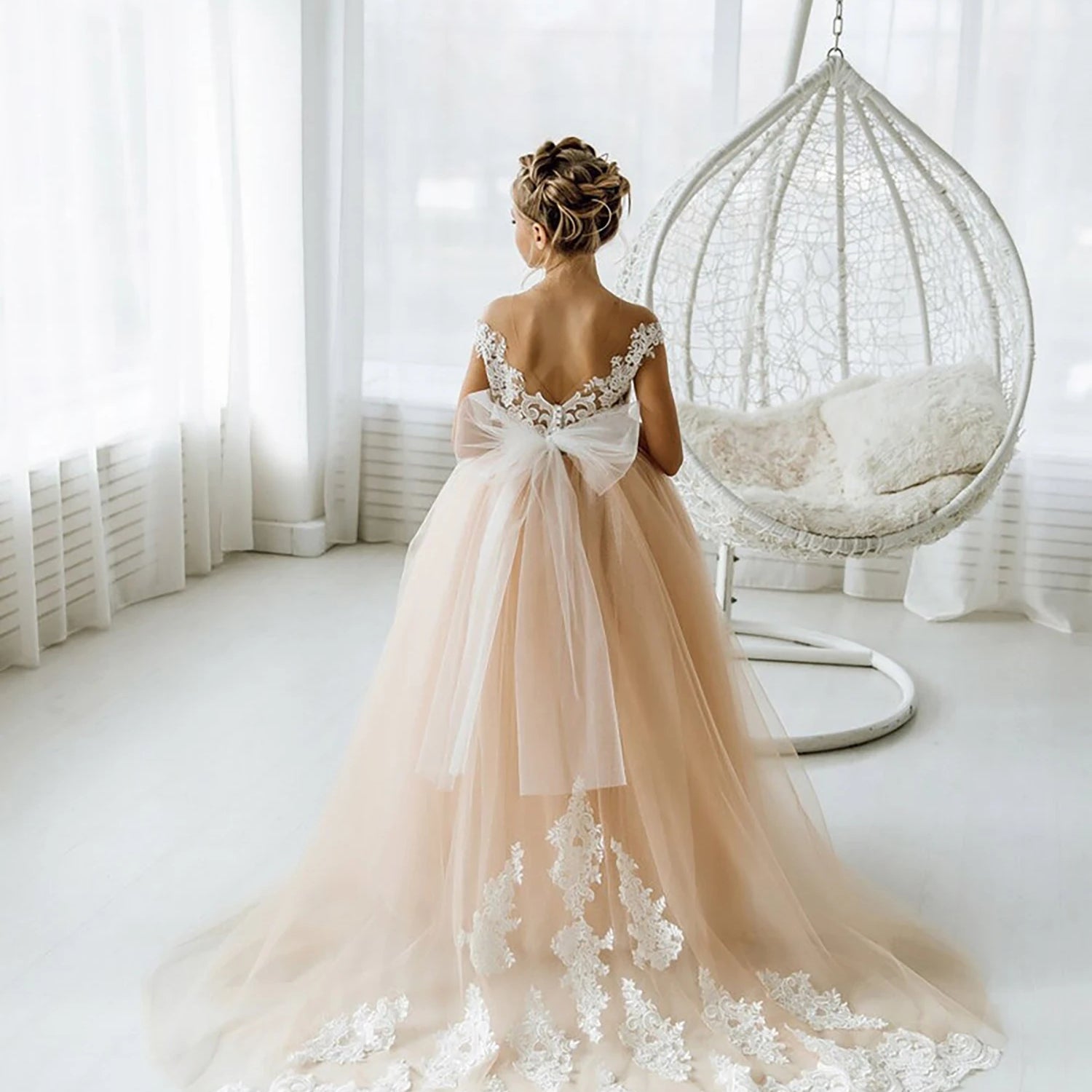 2-14 Years Lace Tulle Flower Girls Dress Princess for Kid Child Wedding Party Junior bridesmaid Maxi Ball Gown Evening