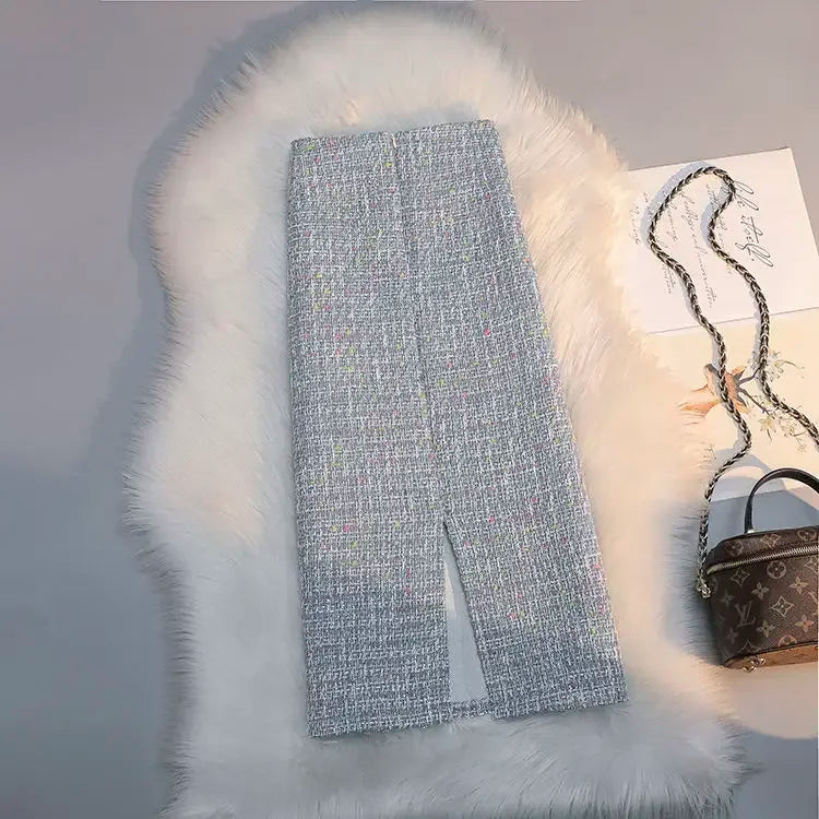 2023 Women's Autumn Winter Fashion Long High Waist Skirts Female Slim Casual A-line Skirts Ladies Plaid Tweed Skirts Y623