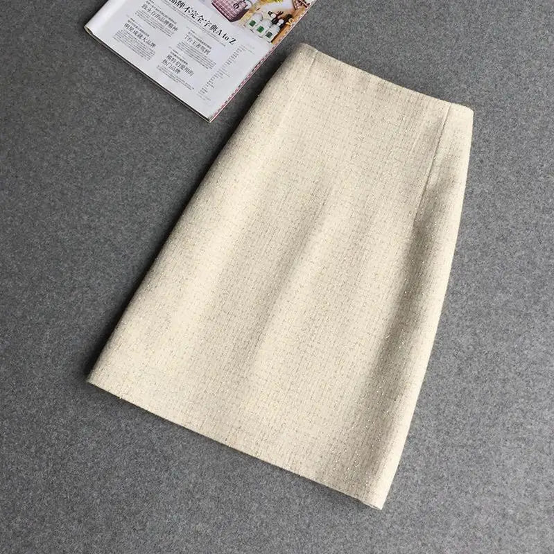 New Fashion Women's Autumn Winter Tweed Skirt Woolen Plaid High Waist Slim Buttocks Short A-line Midi Woman Skirts C176