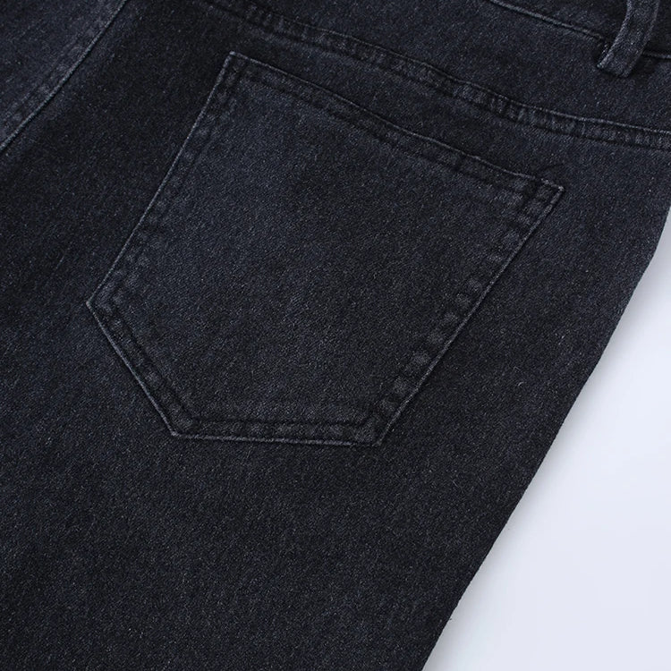 Fashion Trendy Diamond Design Loose Black Relaxation of Tall Waist Wide Legged Pants Autumn/Winter Women's Jeans