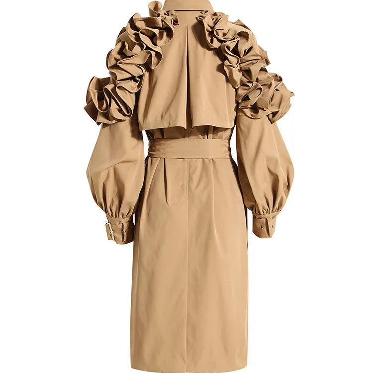 Lautaro Spring Autumn Long Black Khaki Trench Coat for Women Belt Elegant Chic Stylish Luxury Designer Clothes Runway Fashion