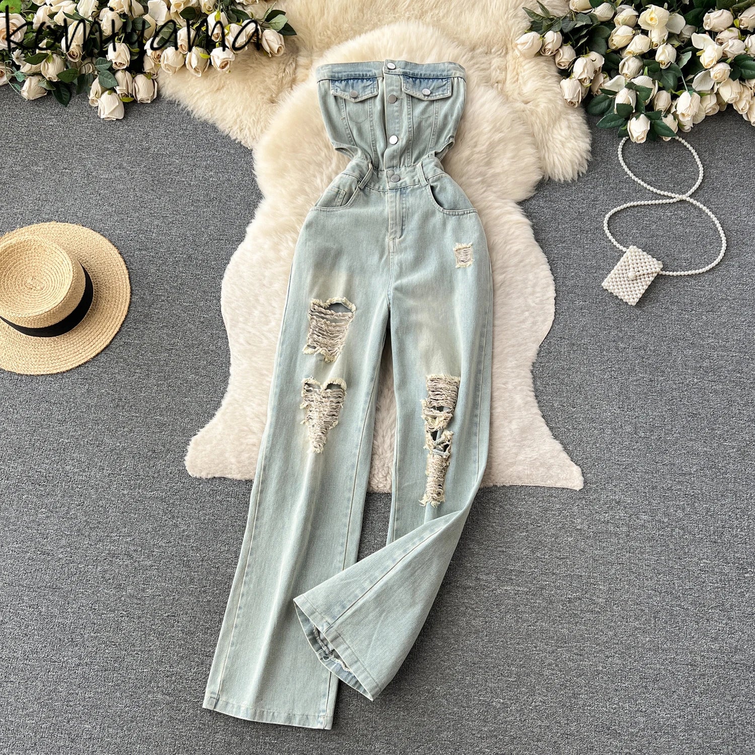 Hole Denim Jumpsuits Pure Desire Style Jumpsuit Woman Hollow Out Waist Women Pants 2025 Summer One Pieces Sexy Ropa Mujer