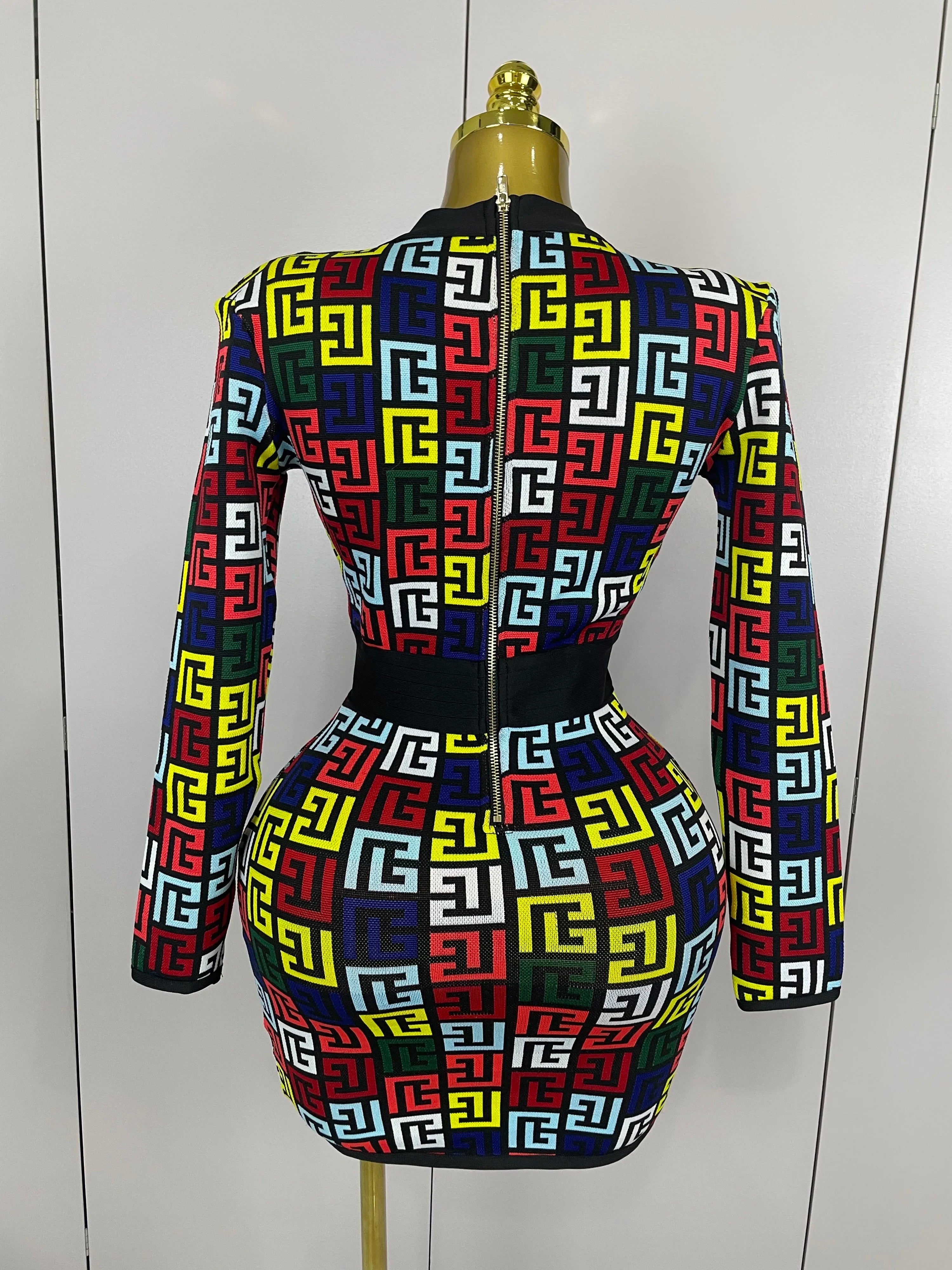 Sexy V-Neck Long Sleeve Bodycon Jacquard Short Bandage Dress 2025 Women Elegant Evening Luxury Birthday Party Cocktail Outfit