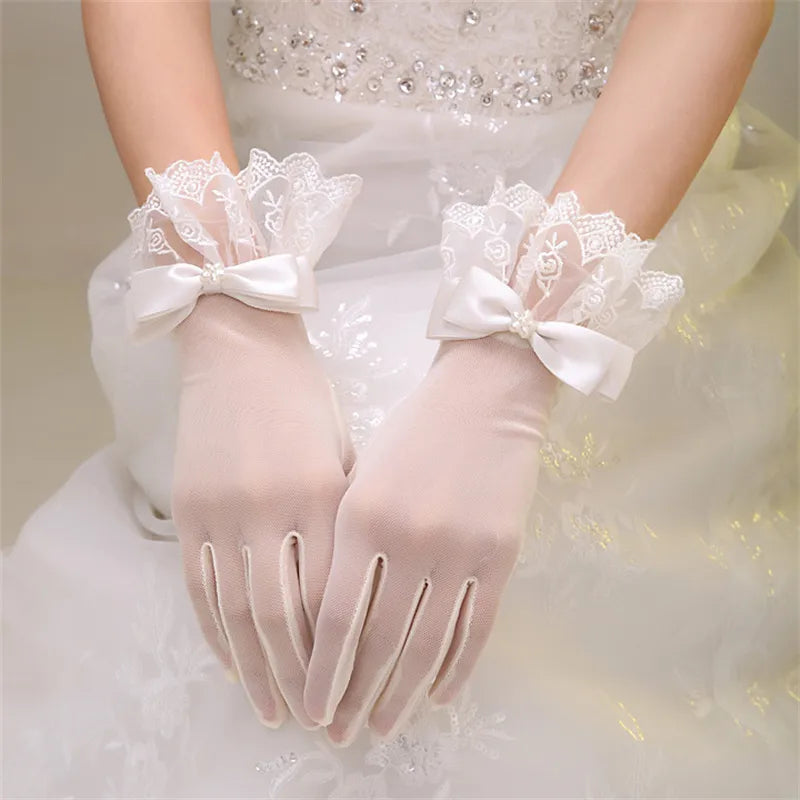 Bridal Wedding Dress Lace Gloves Wedding Open Finger Gloves White Lace Medium Length Slim Wedding Gloves Simple