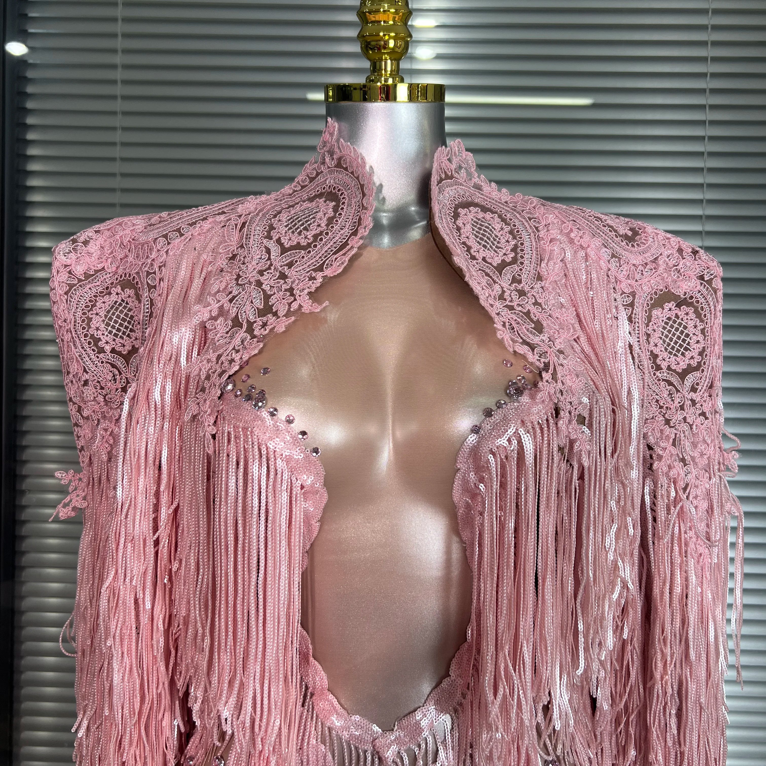 Celebrity New Women Sexy Mesh Sheer Crystal Stage Costume Stage Dancer Night Club Tank Mini Party Dress Coat 2 Pieces Set