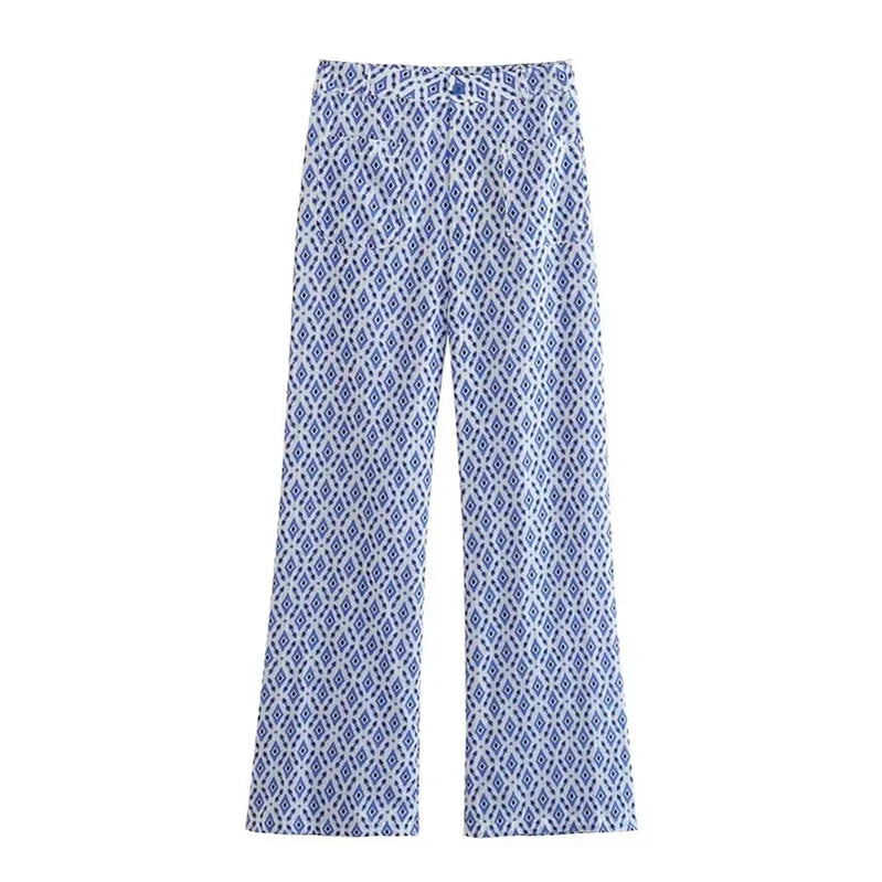 TRAF Women Plaid Print Tops Pants Sets Fashion Summer New Female O-Neck Sleeveless Drawstring Short Top+High Waist Long Trousers Pant