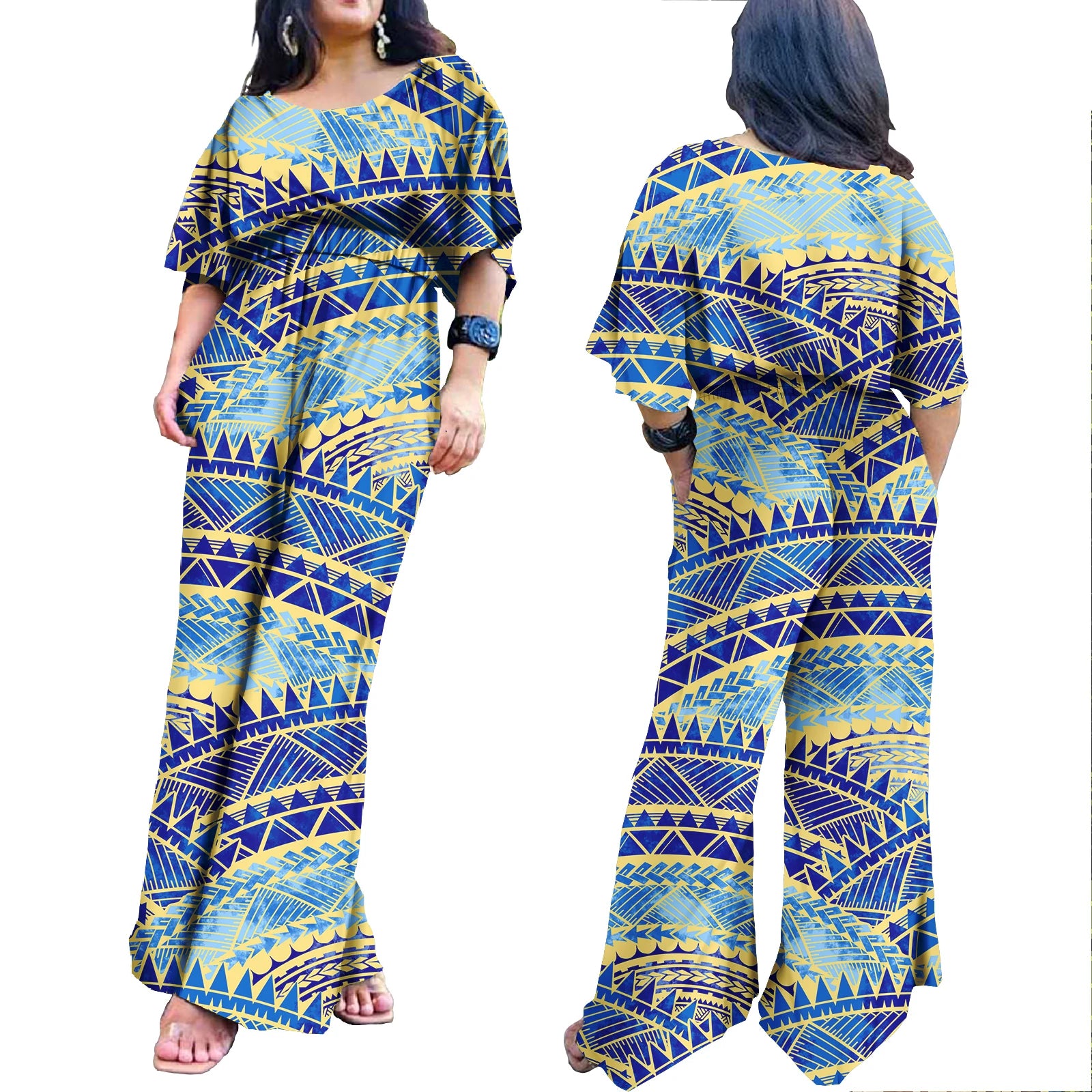 Plus Size Rompers for Women Hawaiian Zipper One Piece Jumpsuit Breathable Romper Polynesian Women Jumpsuit Playsuits