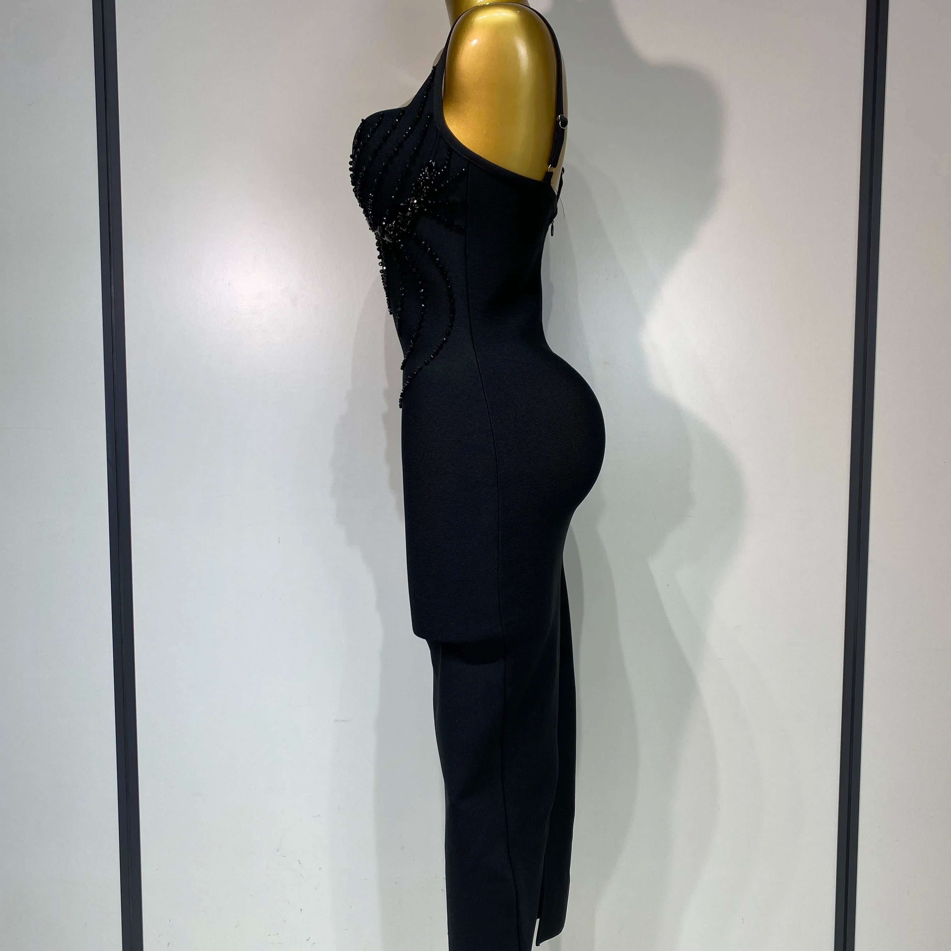 Women Sexy Beading Spaghetti Strap Bodycon Bandage Dress Club Party Luxury Birthday Celebrity Elegant Dresses Wedding Guest Gown