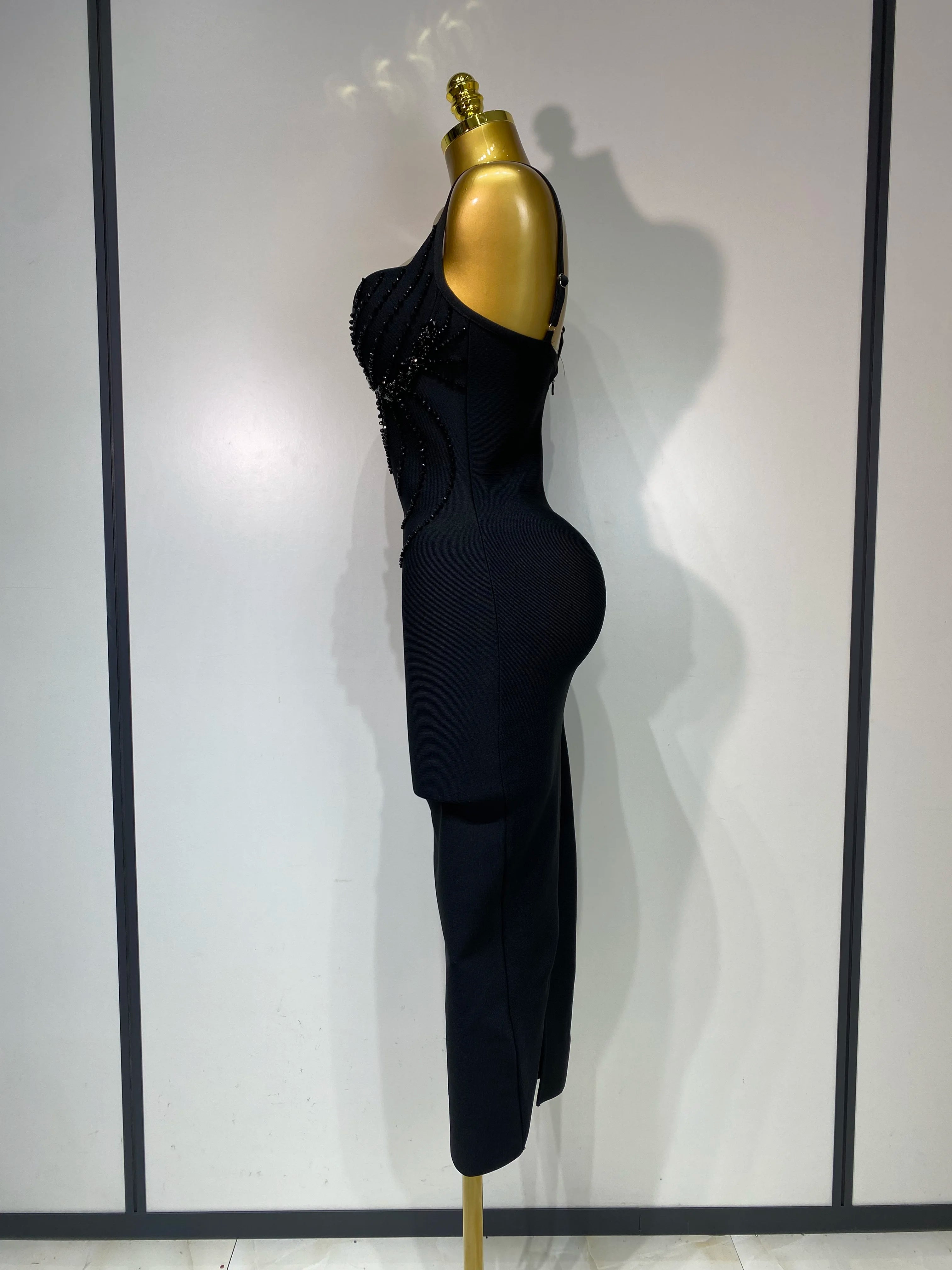 Women Sexy Beading Spaghetti Strap Bodycon Bandage Dress Club Party Luxury Birthday Celebrity Elegant Dresses Wedding Guest Gown