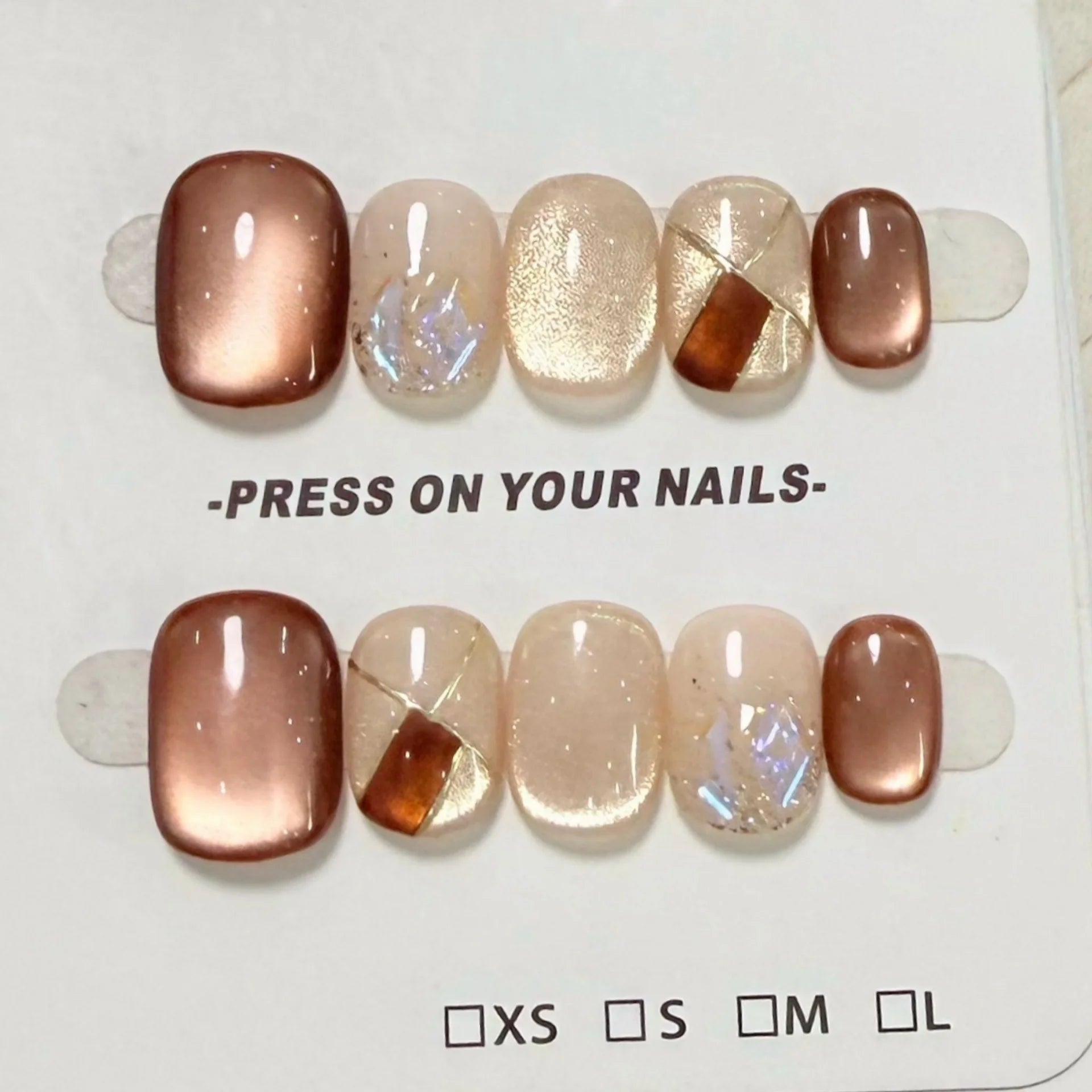 10pcs Short Square Round Fake Nail Art Brown Cat's Eye Gradient Handmade Nails Tips Leopard Print Design Press on False Nails