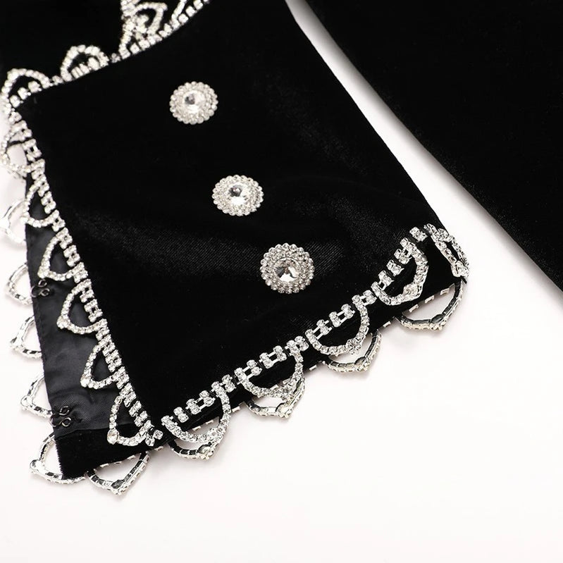 TWOTWINSTYLE Solid Spliced Bead Three Piece Sets for Women Lapel Long Sleeves Top V Neck Sleeveless Vest Long Pants Set Female