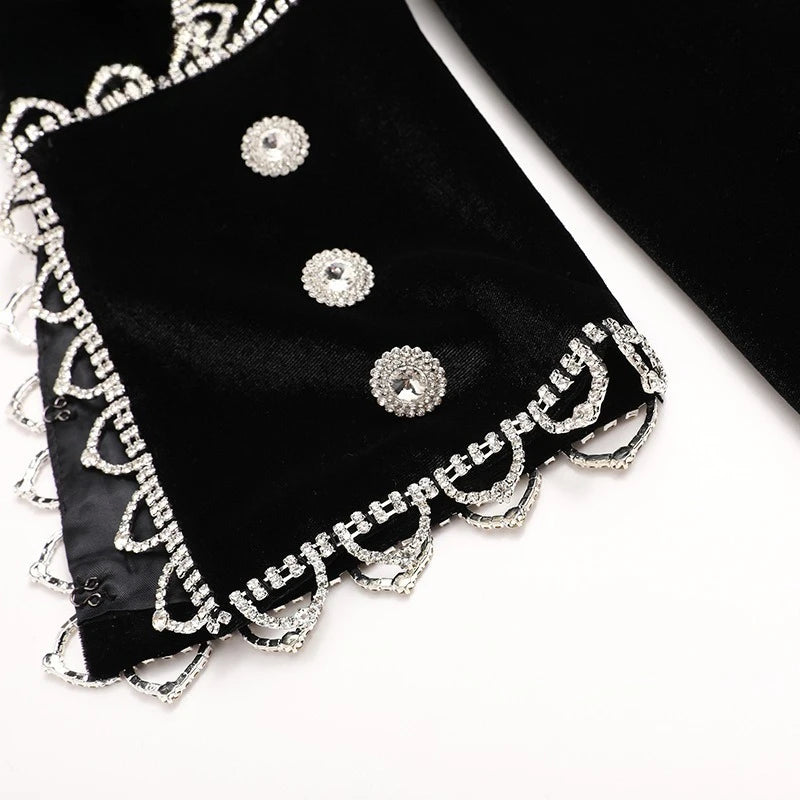 TWOTWINSTYLE Solid Spliced Bead Three Piece Sets for Women Lapel Long Sleeves Top V Neck Sleeveless Vest Long Pants Set Female