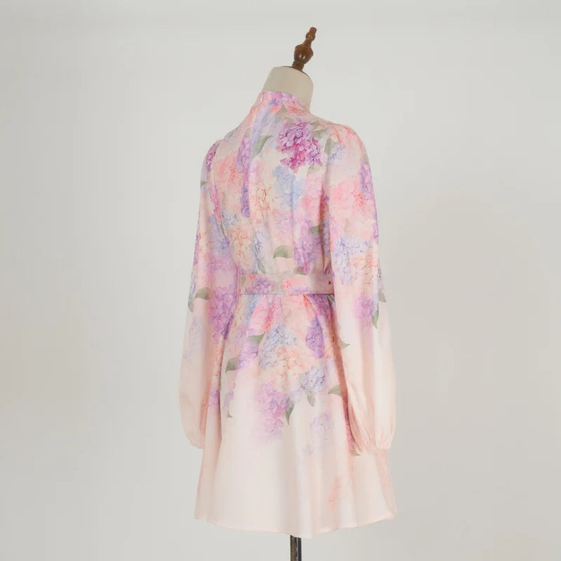 Shot In Stock European and American Vacation Style Long Sleeve Printed Short Dress Elegant Socialite Dress