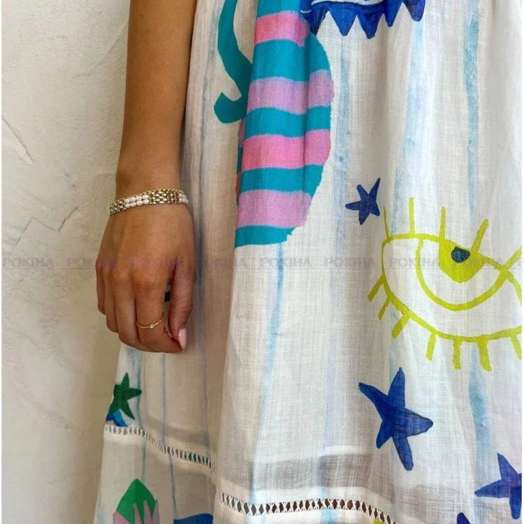 Elegant Straps Slip Print Maxi Dress Women Fashion Sweet Holiday Long Dresses Female Chic Vestidos Beach Sleeveless