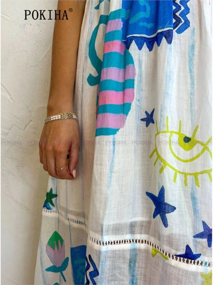 Elegant Straps Slip Print Maxi Dress Women Fashion Sweet Holiday Long Dresses Female Chic Vestidos Beach Sleeveless