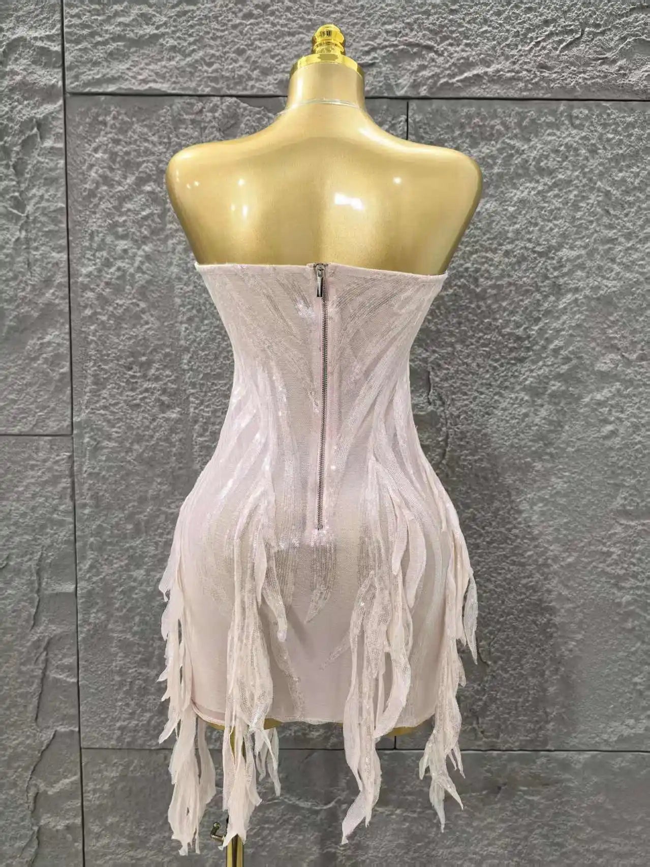 Pink Color Women Sexy Strapless Sexy Sequins Bodycon Mini Dress Nightclub Party Girls' Birthday Cocktail Outfit