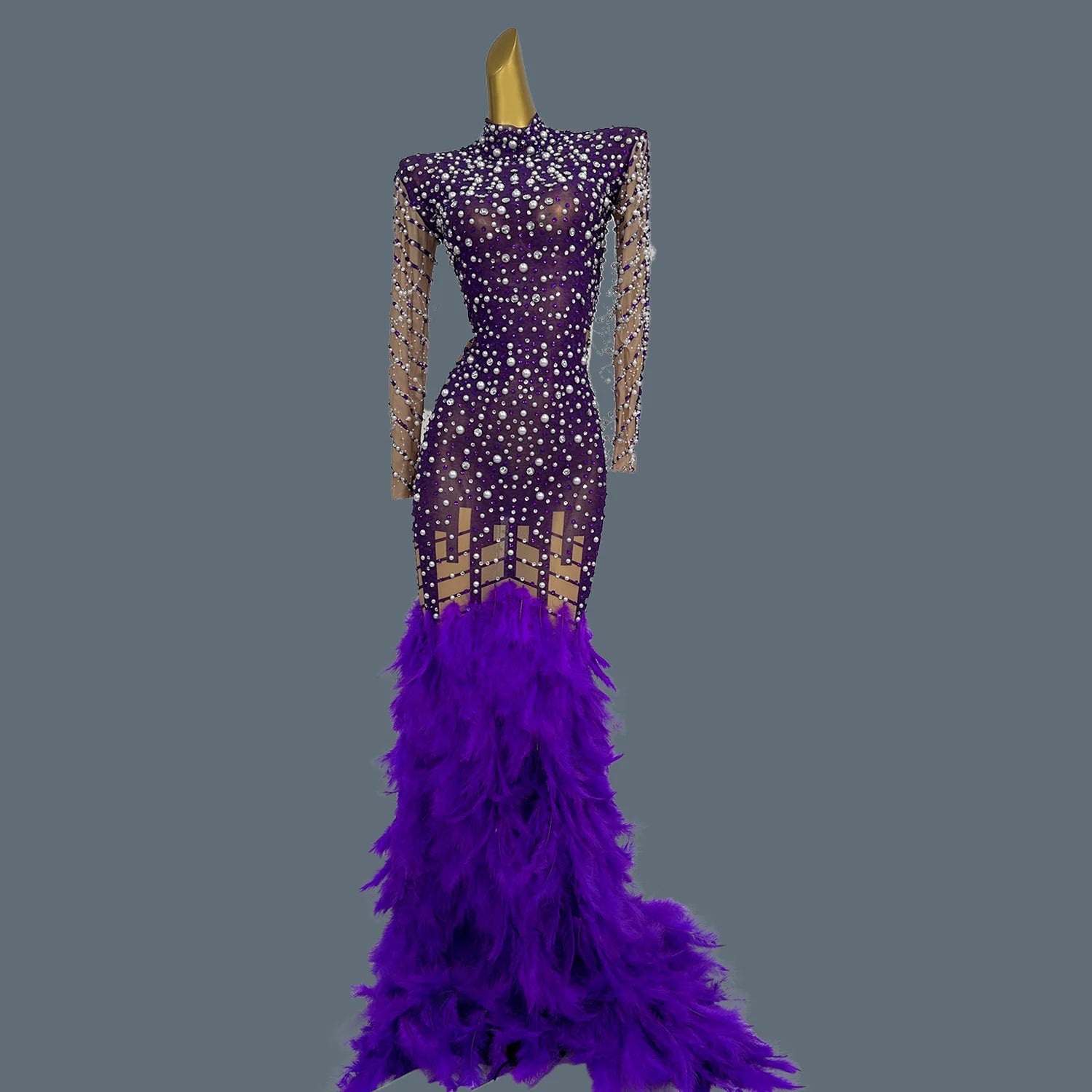 Shine Rhinestone Pearls Full Evening Dress for Women Party Drag Queen Club Birthday Special Sexy Dress Cocktail Prom Liantiyumao