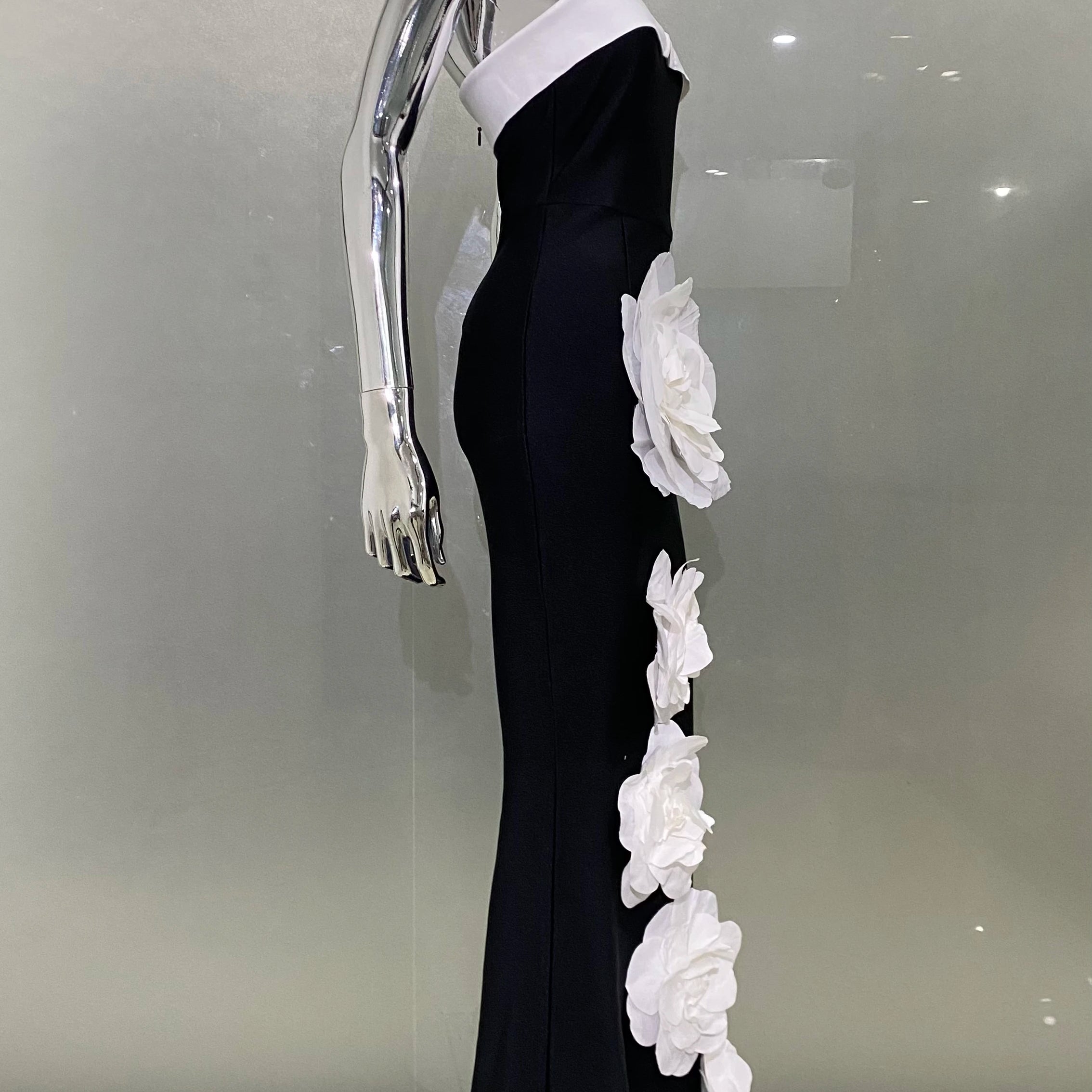 New Arrival Women Sexy Strapless Bodycon Long Bandage Dress White Florals Elegant Evening Party Celebrate Birthday Dress