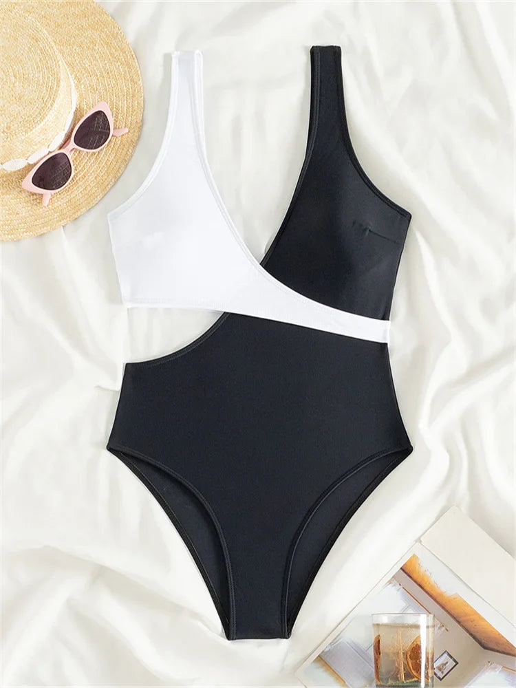 One Piece Women Hollow Out Swimwear New Solid V Neck Swimsuit Sexy Monokini Bodysuit Bathing Suit Female Summer Beach Wear 1